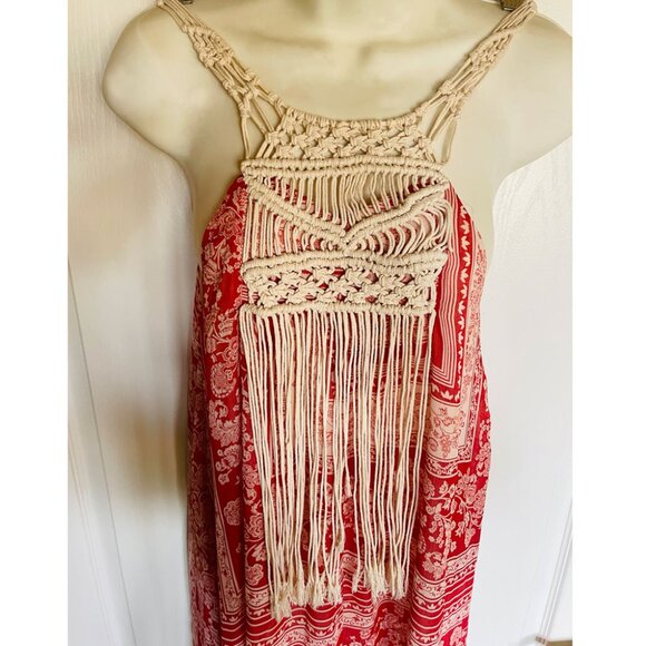 ZARA Boho Floral-Patch Maxi Dress with Crochet Neck and Fringe XS/S - Picture 9 of 16
